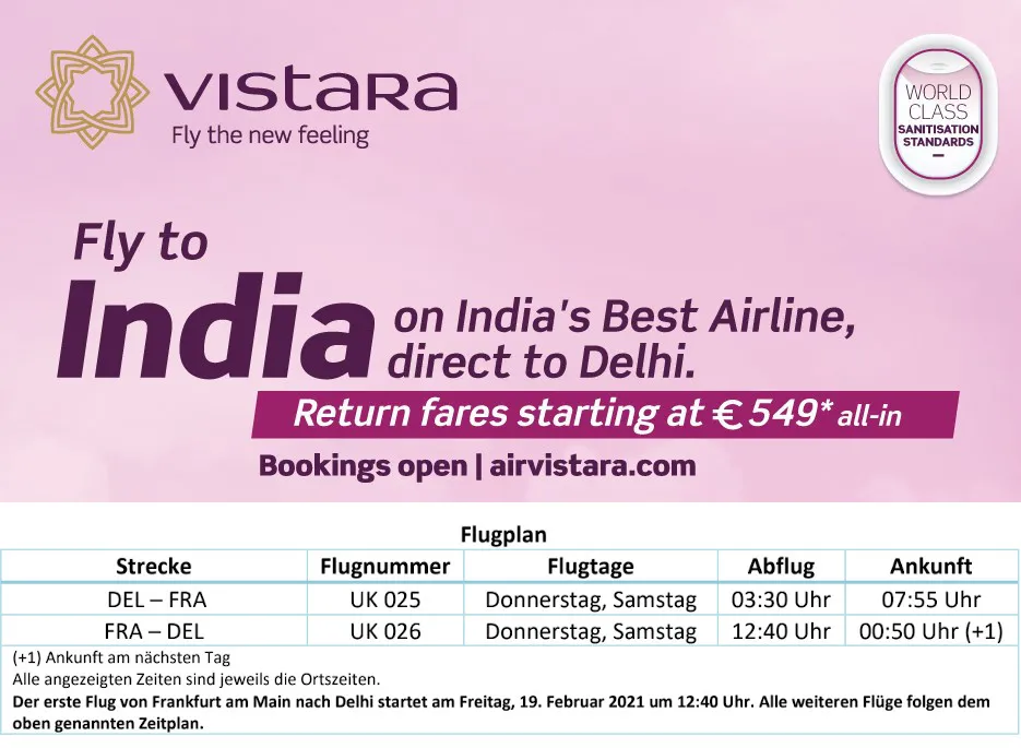 Viastara 2021 01 Flugankuendigung Frankfurt Delhi