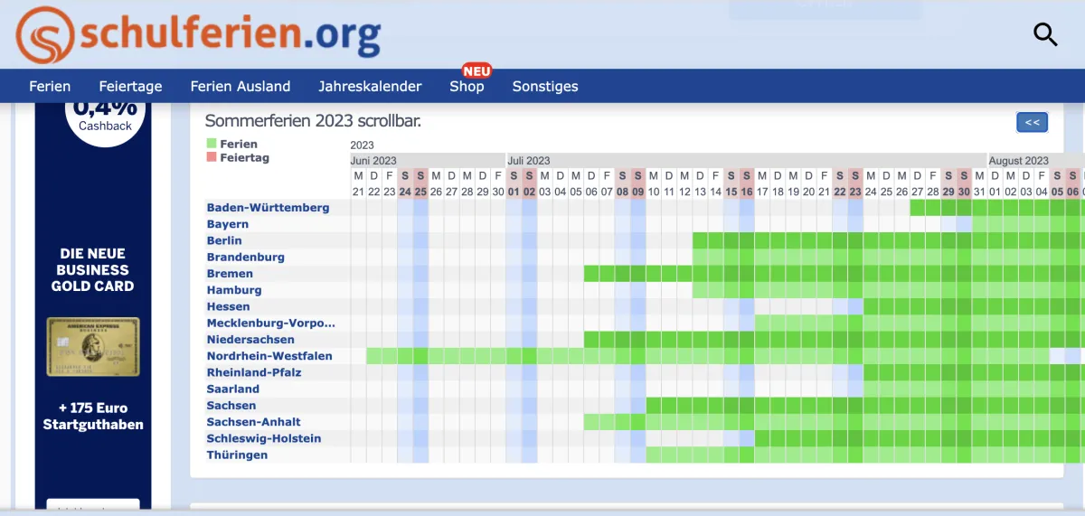 2023 Schulferien org Sommerferien 2023 Matrix Uebersicht Link