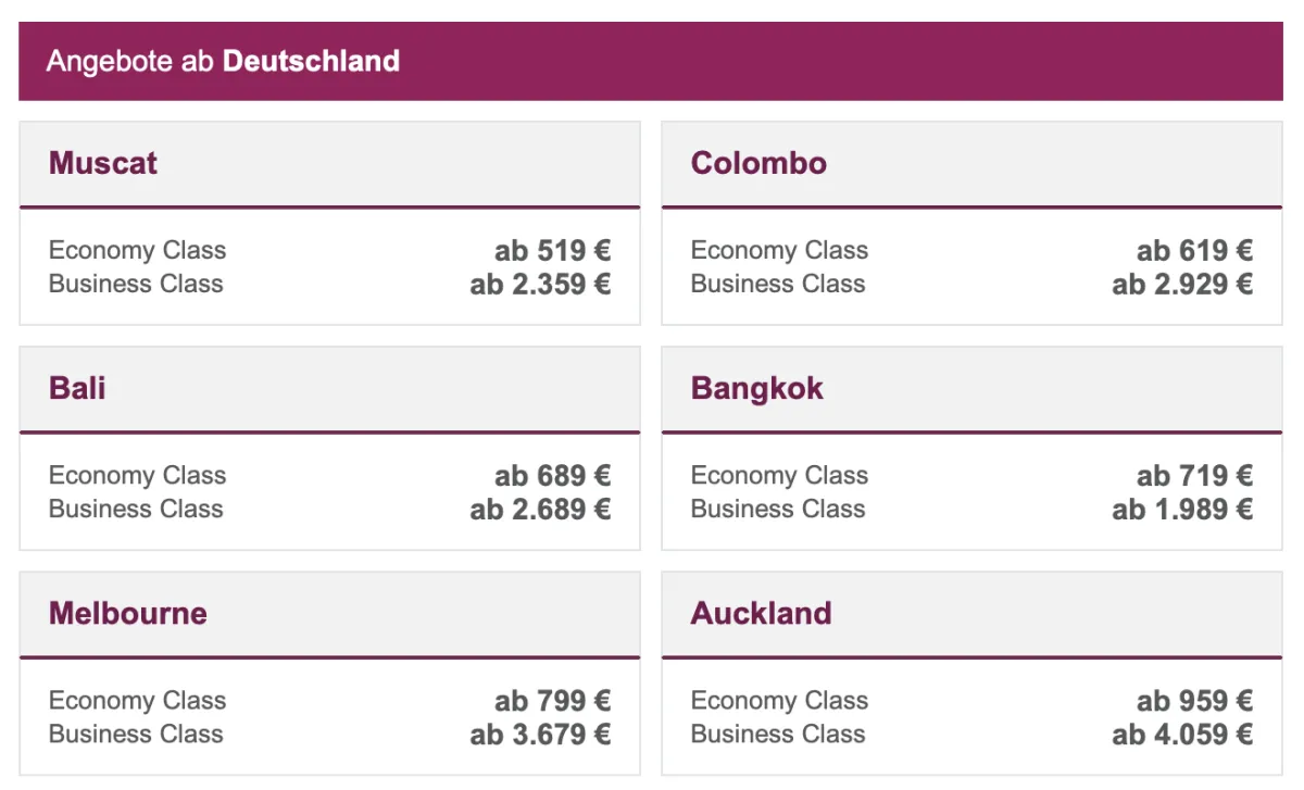 Qatar Airways Flugangebote 2018 12 Dez