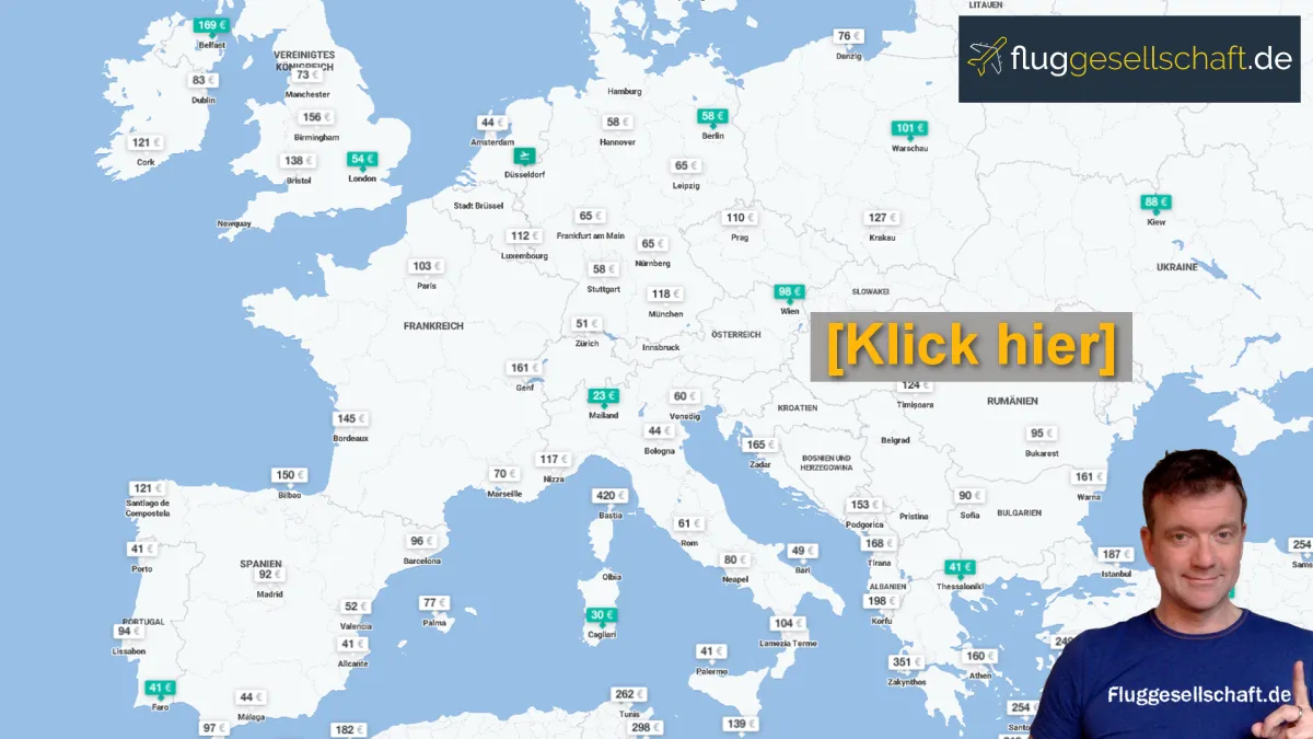 Flugdeals Karte Map ab Duesseldorf Weeze Europa