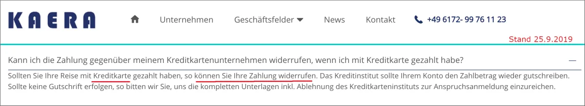 2019 09 25 Kaera Kreditkartenzahlung rueckgaengig machen