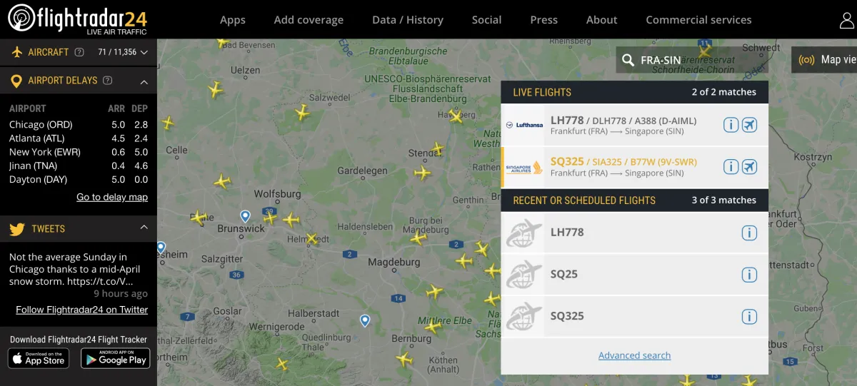 2019 04 Flightradar Verbindung