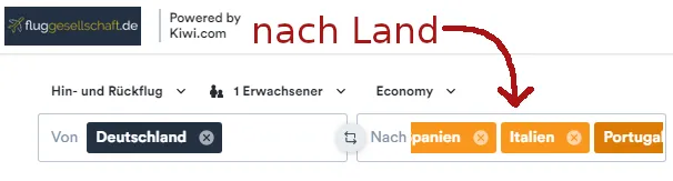 Flugsuche nach Land